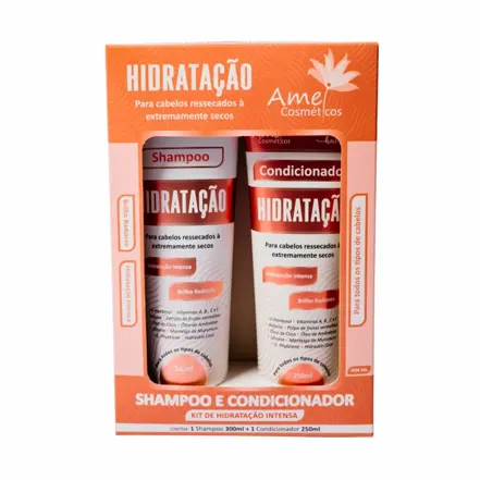 Kit 1 Shampoo 300ml + 1 Condicionador 250ml Hidratação Intensa - Amei Cosméticos