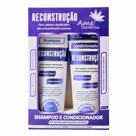 Kit 1 Shampoo 300ml + 1 Condicionador 250ml Reconstrução Intensa - Amei Cosméticos